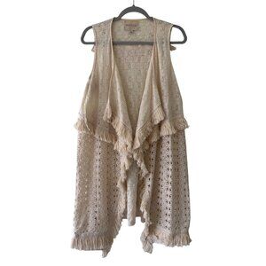 Anthropologie Moon River Womens Large Cream Crochet Fringe Vest Cardigan